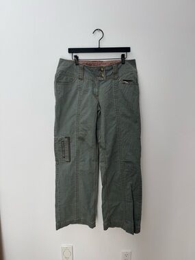 CAbi Olive Green Relaxed Cargo Pants with Patterned Waist Lining